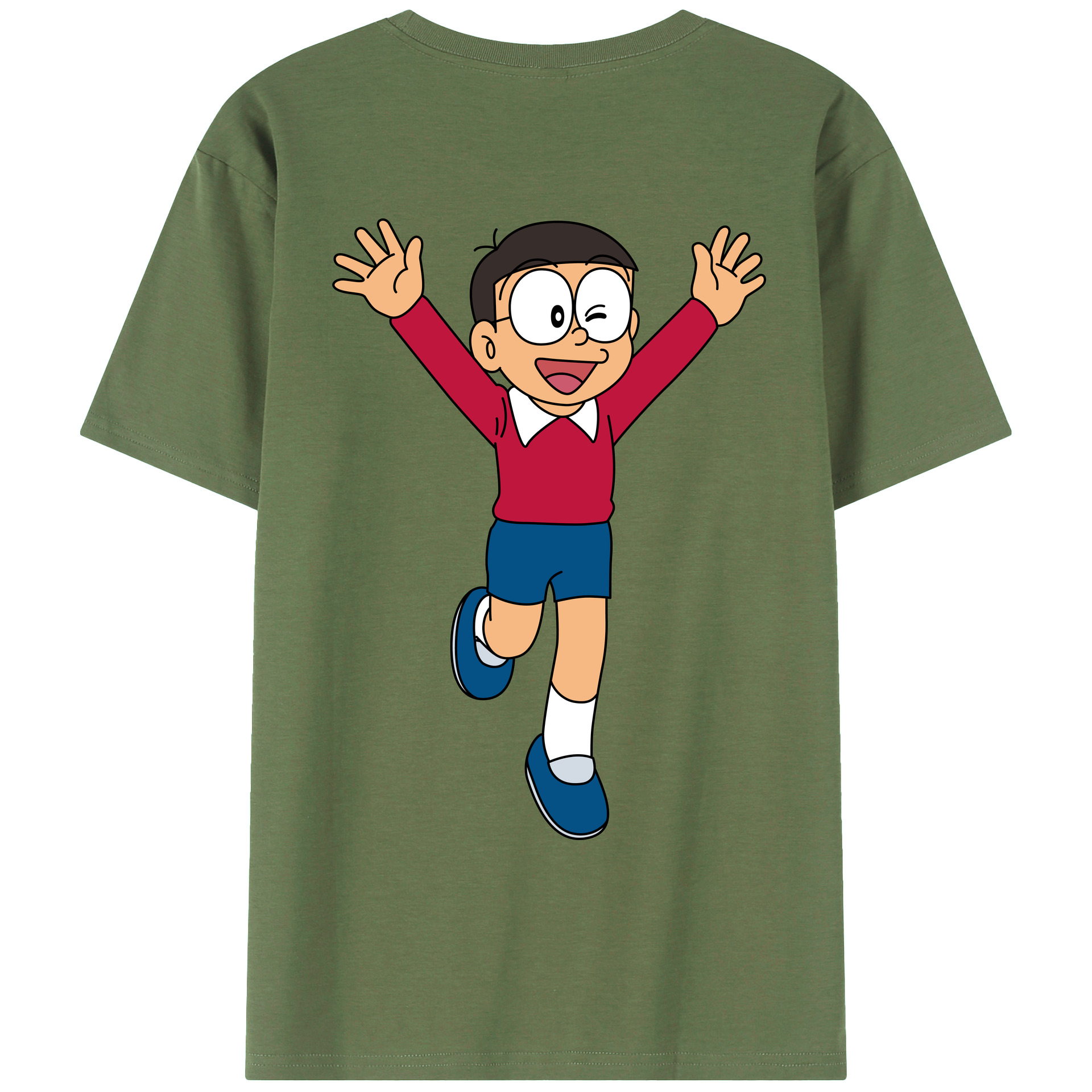 （画像用） ドラえもん 野比 のび太 Doraemon Nobita Nobi 綿100％ メンズ半袖Tシャツ（バックプリント） 通気性